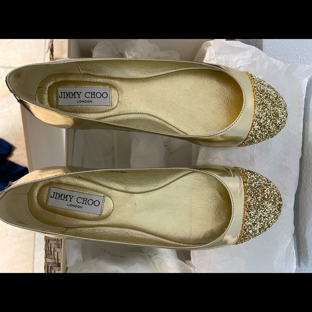 Jimmy Choo Gold glitter WHIRL flats